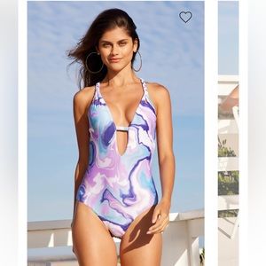 NWT BECCA BY REBECCA VIRTUE Skylar Plunge One Piece Swimsuit